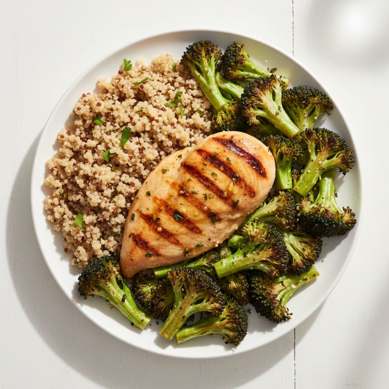 Grilled Chicken Breast with Roasted Broccoli and Quinoa