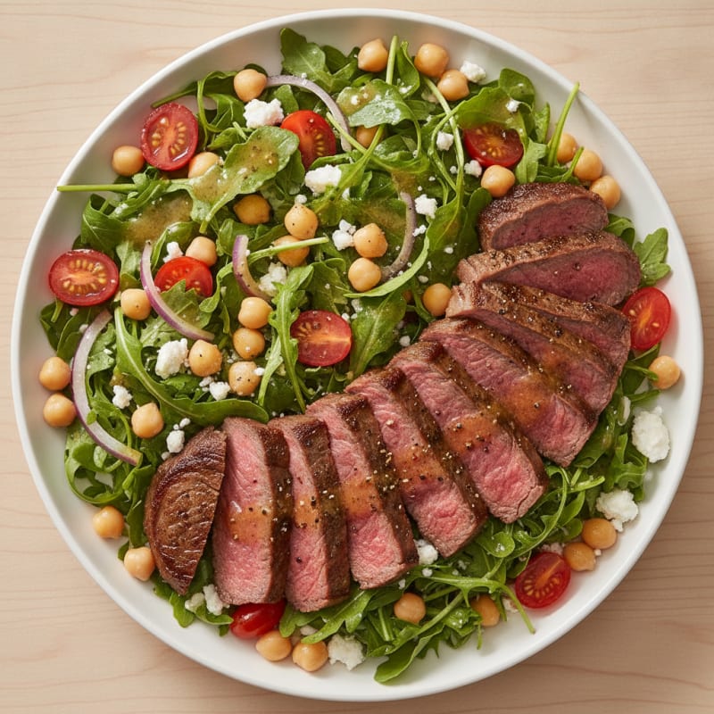 Pan-Seared Steak and Arugula Chickpea Salad