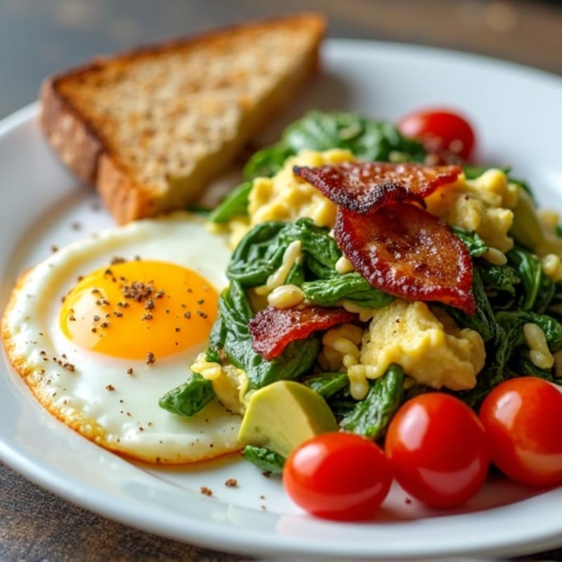 Egg White Scramble with Spinach and Turkey Bacon