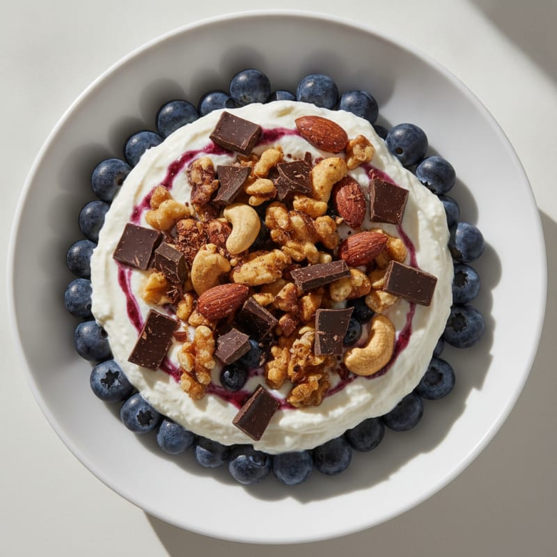 Skyr Protein Parfait with Mixed Nuts and Dark Chocolate