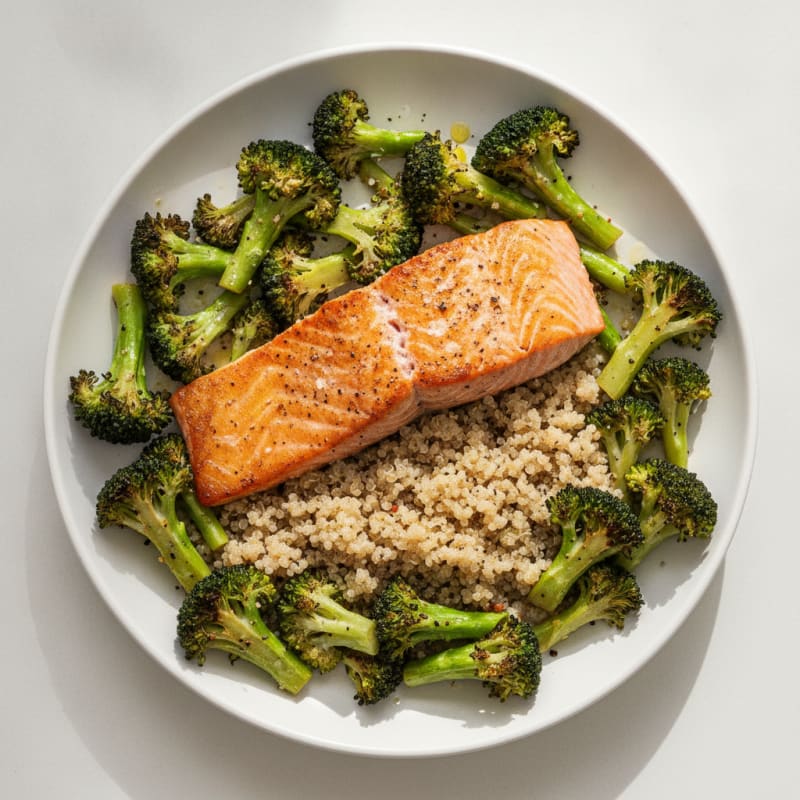 Seared Salmon with Roasted Broccoli and Quinoa