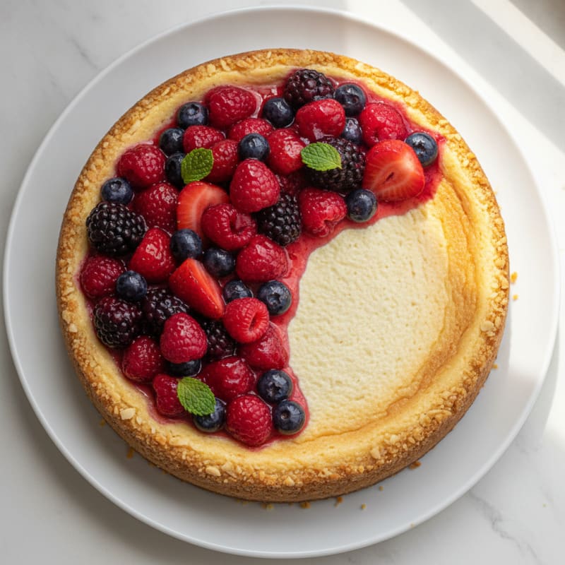 Greek Yogurt Protein Cheesecake with Mixed Berries