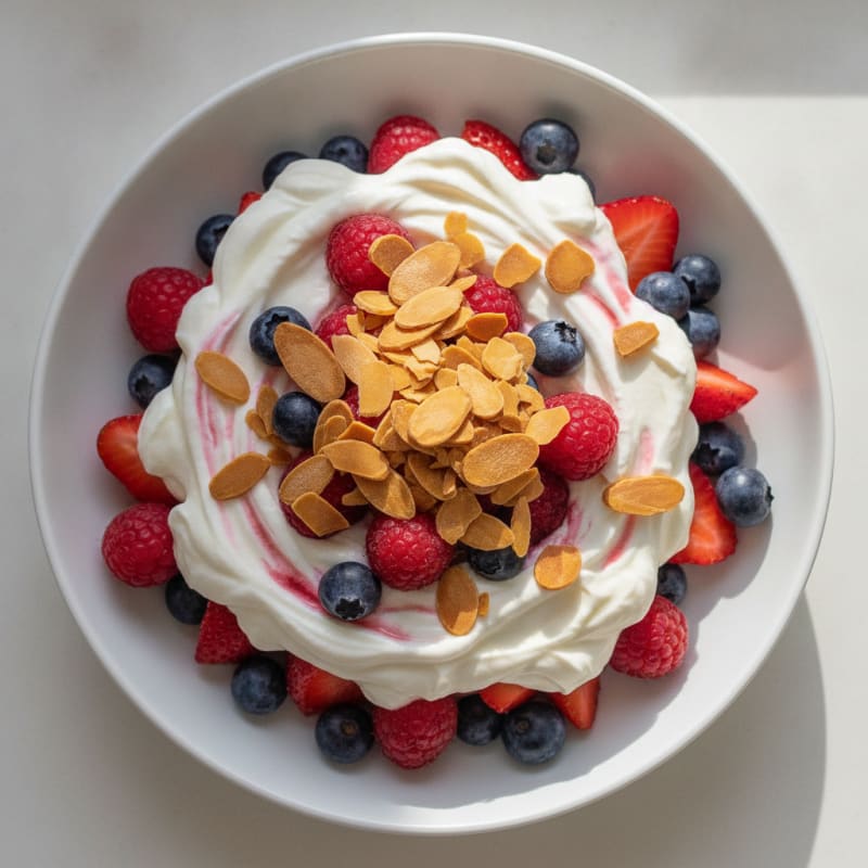 Greek Yogurt Protein Parfait with Mixed Berries and Almonds