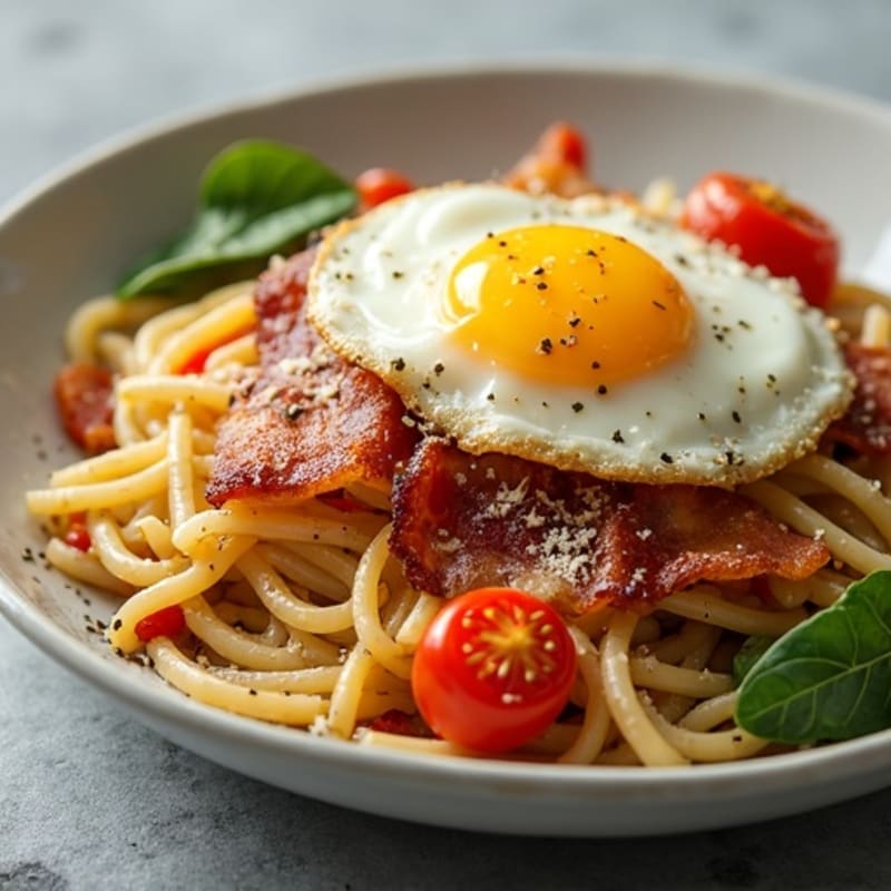 Crispy Turkey Bacon and Creamy Egg Pasta
