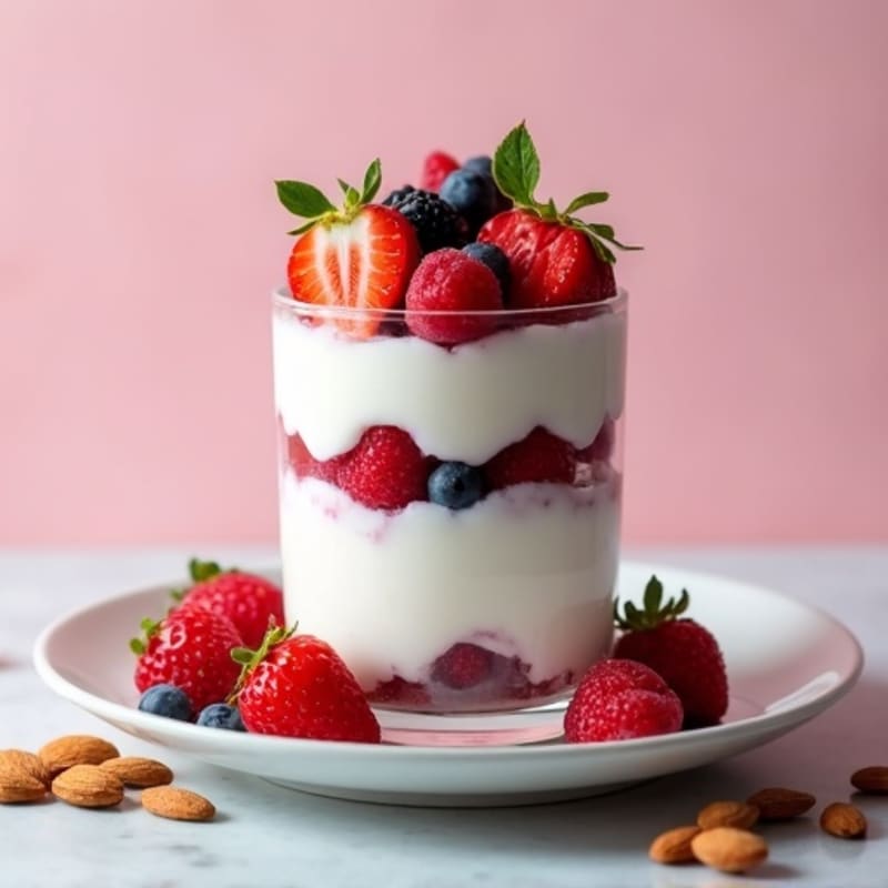 Greek Yogurt Protein Parfait with Mixed Berries and Almonds