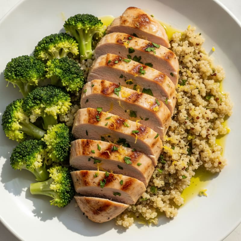 Grilled Turkey Breast over Quinoa and Steamed Broccoli