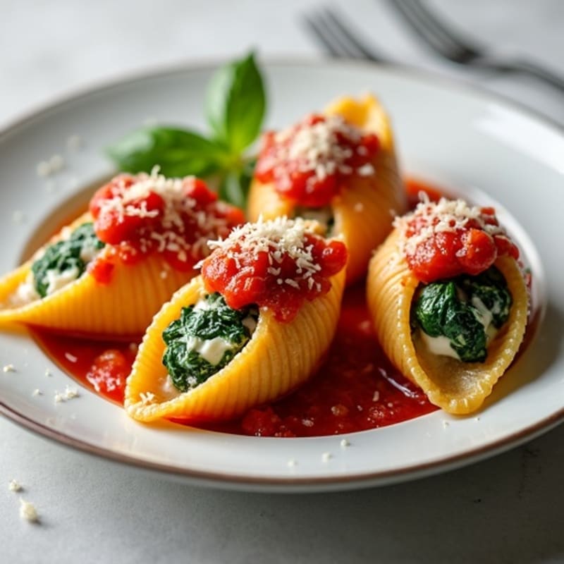 Baked Spinach and Ricotta Stuffed Shells with Fresh Tomato Sauce