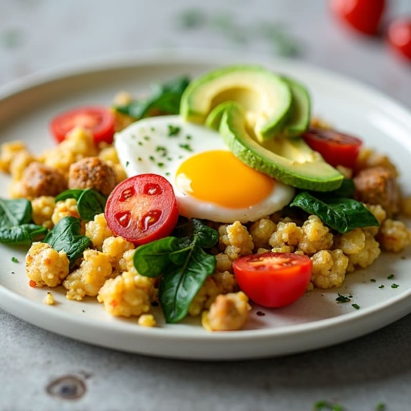 Cottage Cheese Scramble with Spinach and Turkey Sausage