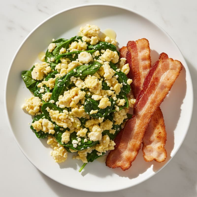 Cottage Cheese Scramble with Spinach and Turkey Bacon