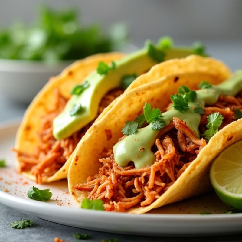 Spicy Shredded Chicken Street Tacos with Creamy Ranchero Sauce