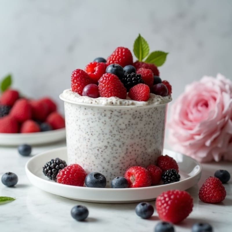 Creamy Vanilla Protein Chia Pudding with Fresh Berries