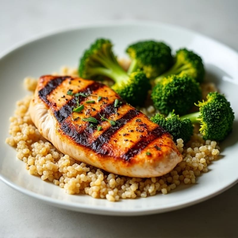 Grilled Chicken Breast with Quinoa and Roasted Broccoli