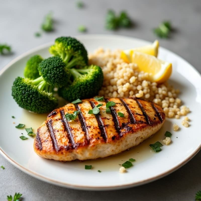 Grilled Chicken Breast with Quinoa and Steamed Broccoli