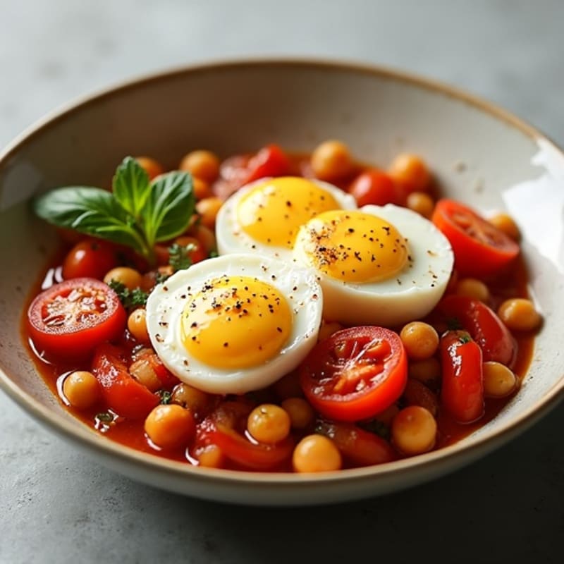 Spiced Tomato Poached Eggs with Bell Peppers