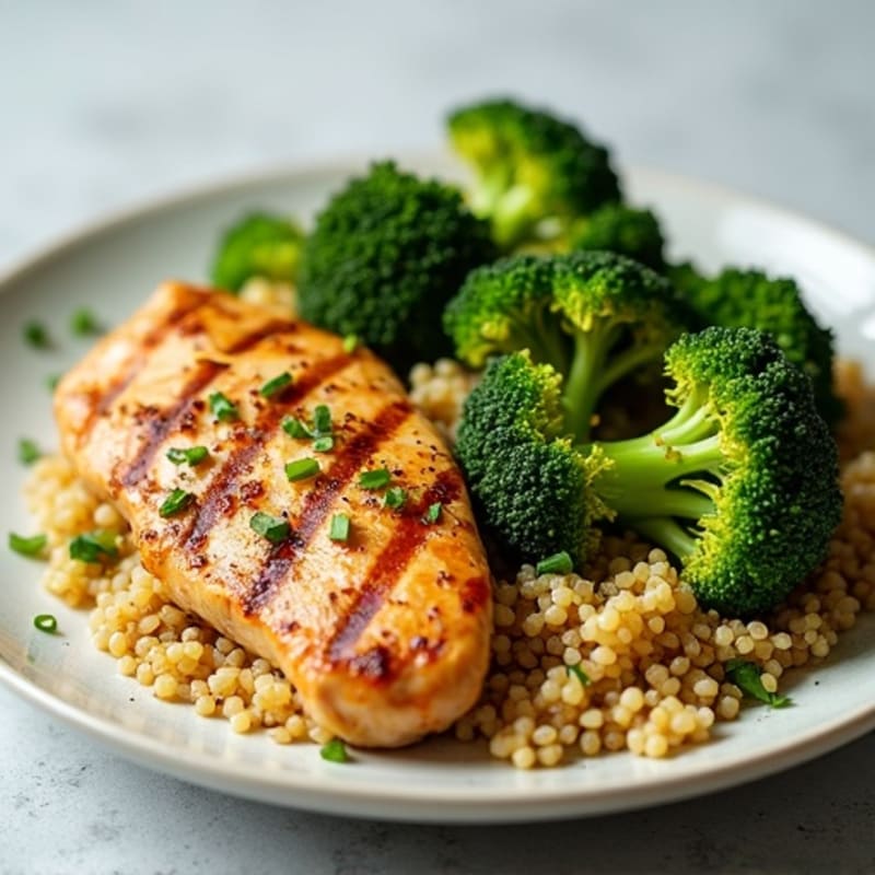 Grilled Chicken Breast with Roasted Broccoli and Quinoa
