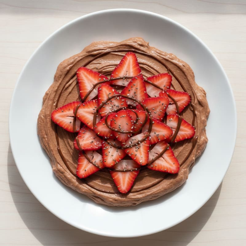 Silky Chocolate Protein Pudding with Sliced Strawberries