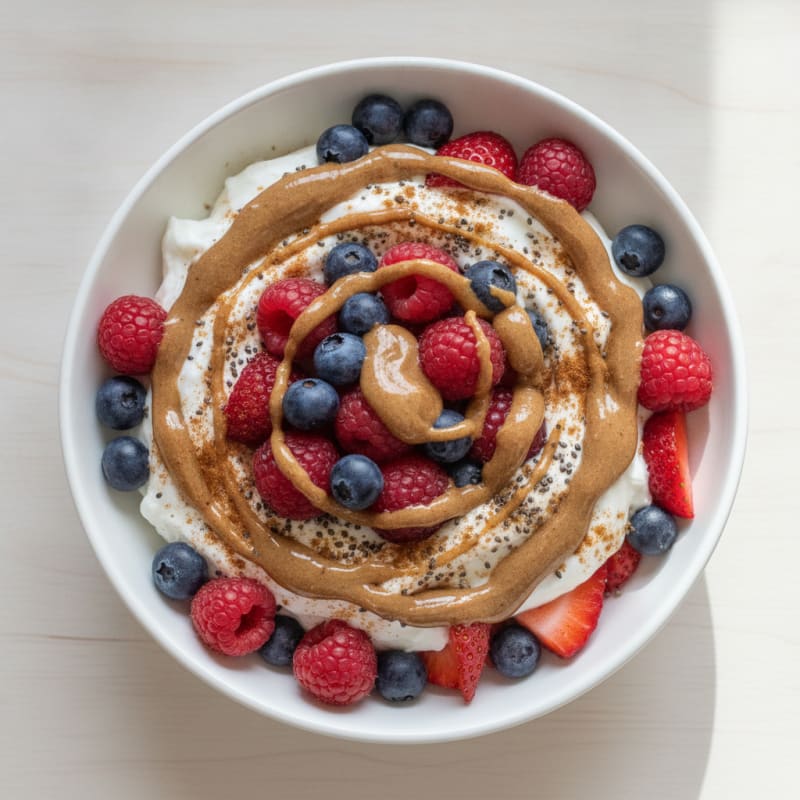 Greek Yogurt Bowl with Mixed Berries and Almond Butter