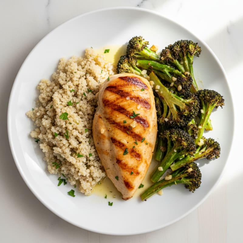 Grilled Chicken Breast with Quinoa and Roasted Broccoli