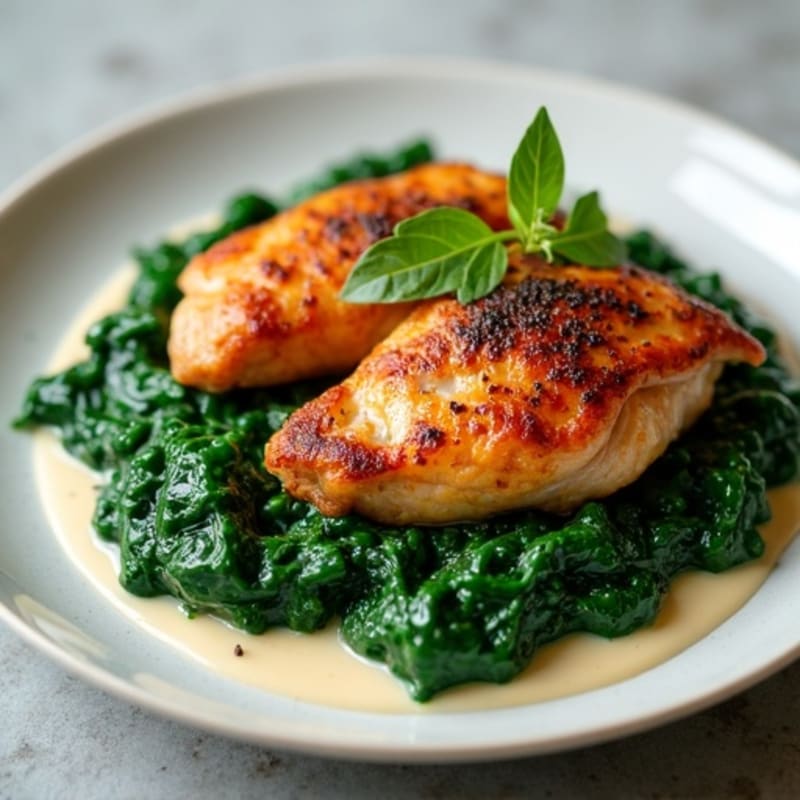 Crispy Pan-Seared Chicken Thighs with Creamy Spinach