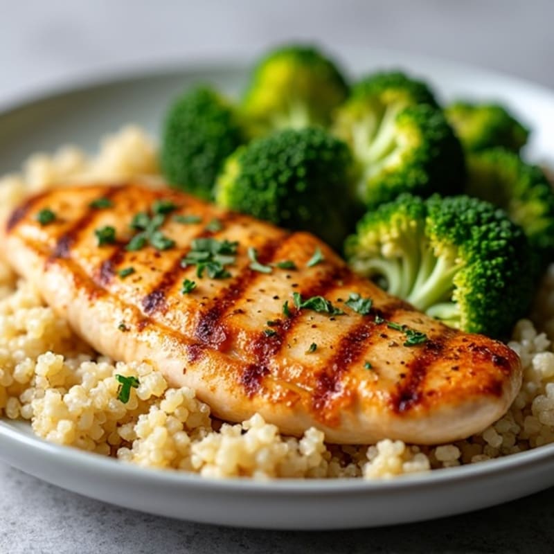 Grilled Chicken Breast with Quinoa and Roasted Broccoli