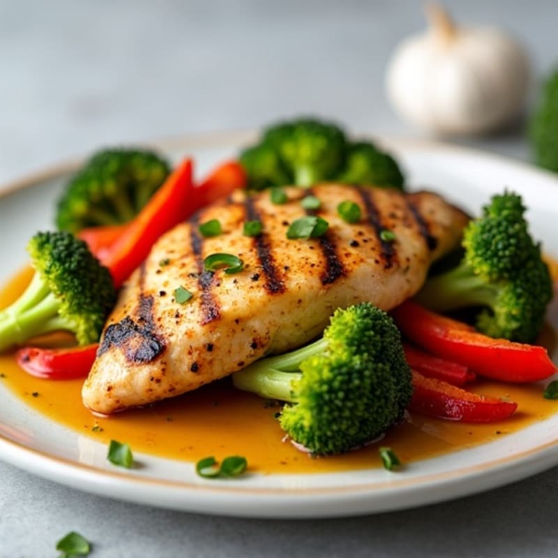 Lemon Garlic Grilled Chicken with Roasted Broccoli and Bell Peppers