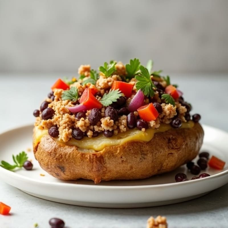 Lean Ground Turkey and Black Bean Loaded Baked Potato