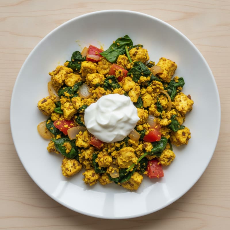 Silky Paneer Scramble with Spinach and Tomatoes