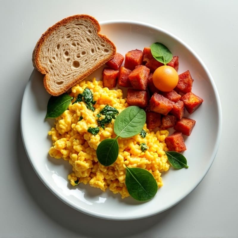 Egg White Scramble with Spinach, Turkey Bacon, and Red Potato Hash
