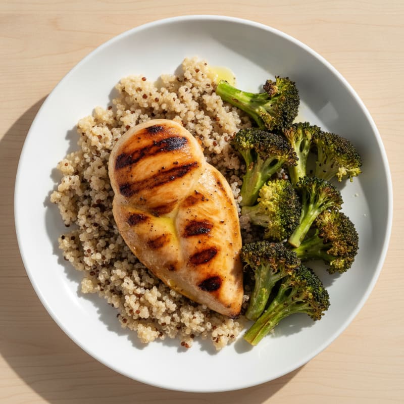 Grilled Chicken Breast with Quinoa and Roasted Broccoli