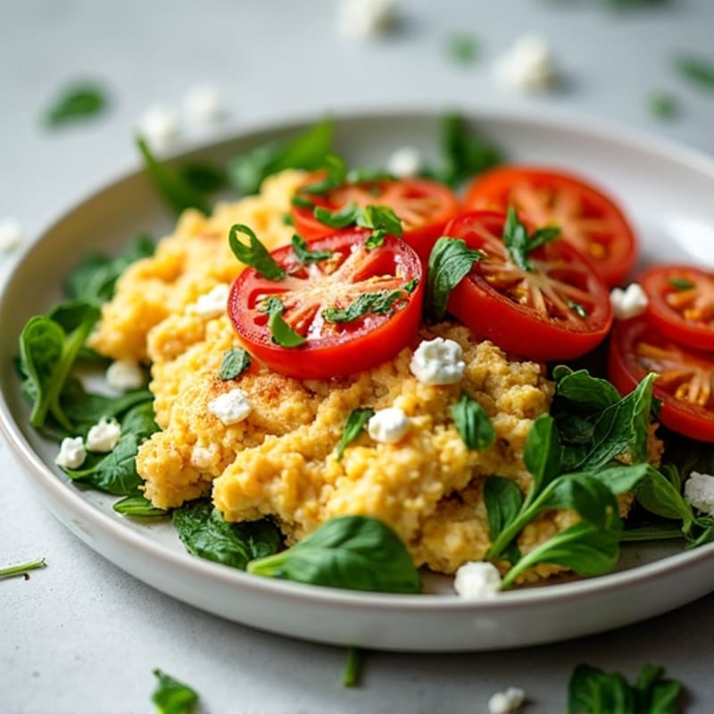 Egg White and Turkey Spinach Scramble with Grilled Tomatoes