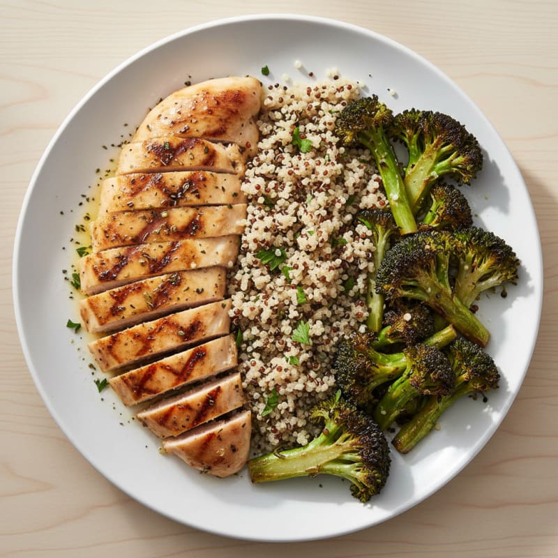 Grilled Chicken Breast with Quinoa and Roasted Broccoli