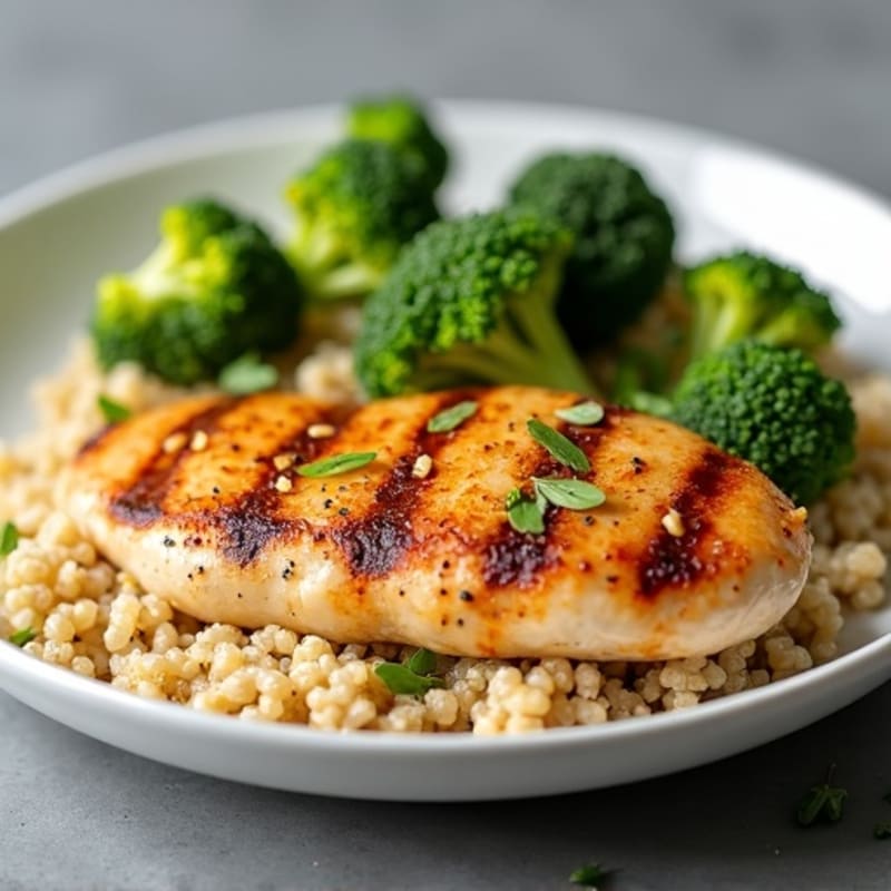 Grilled Chicken Breast with Quinoa and Roasted Broccoli