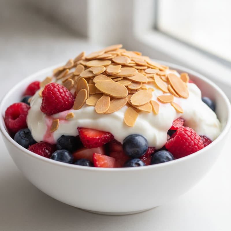 Greek Yogurt Protein Parfait with Mixed Berries and Almonds