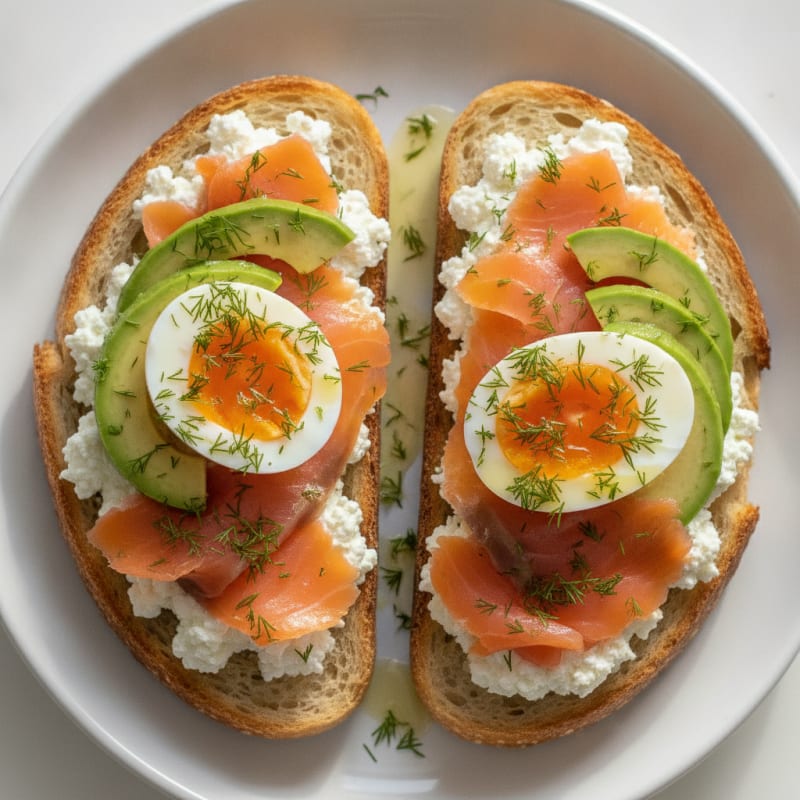 Egg Sourdough Toast with Cottage Cheese and Smoked Salmon