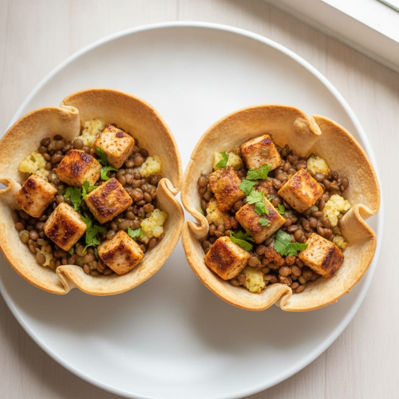 Lentil and Cauliflower Tortilla Bowls