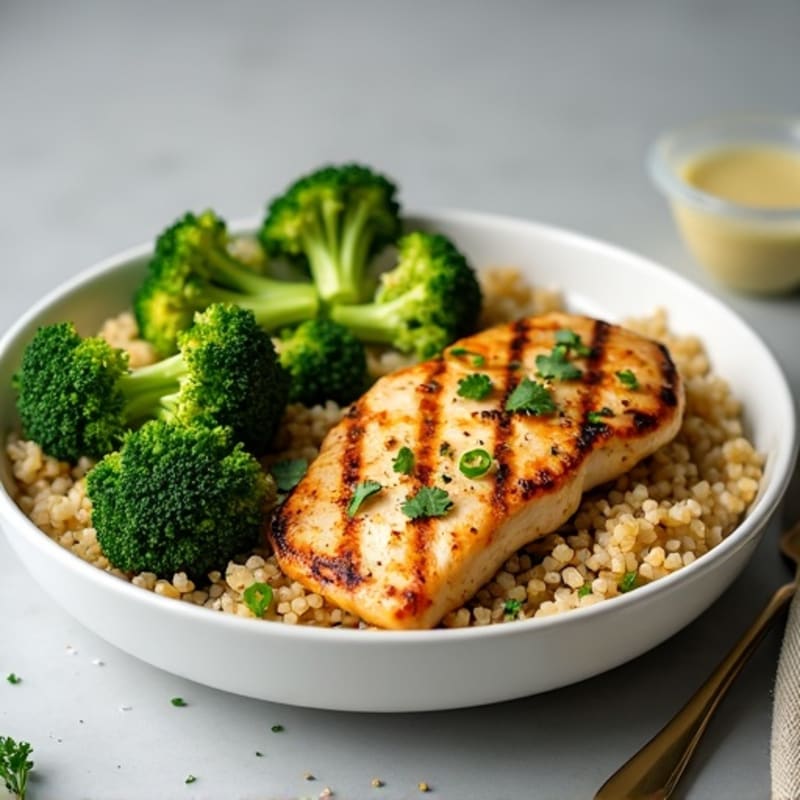 Grilled Chicken Breast with Quinoa and Roasted Broccoli
