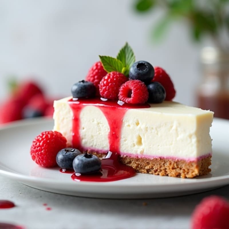 Greek Yogurt Protein Cheesecake with Mixed Berries