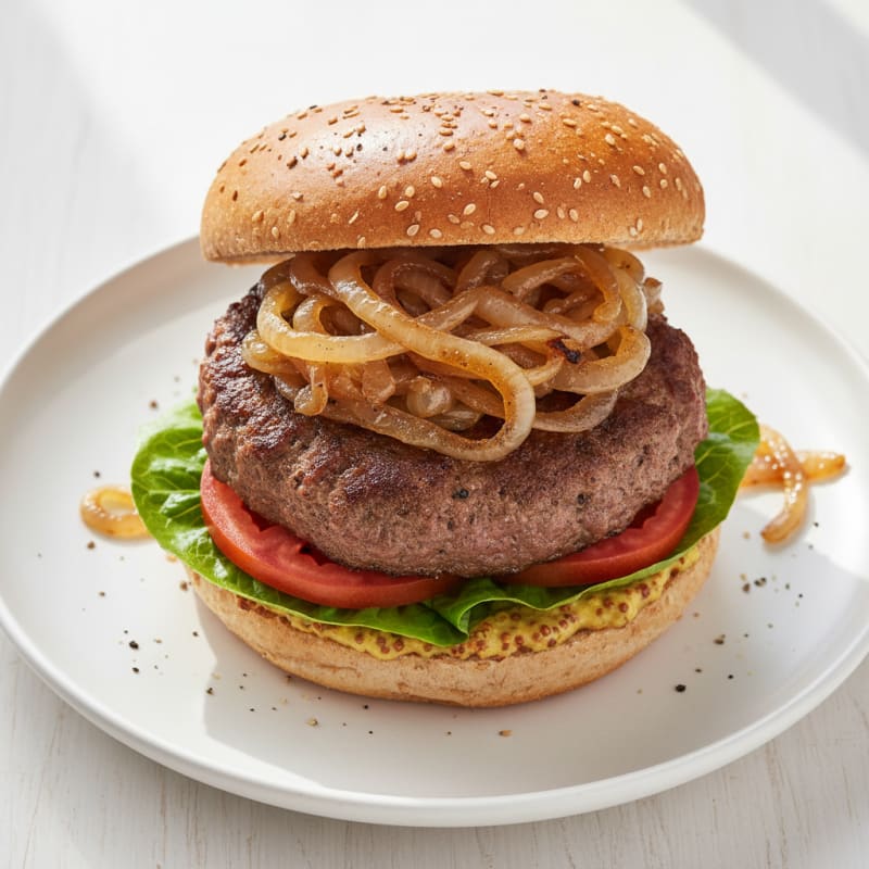 Classic Beef Burger with Caramelized Onions