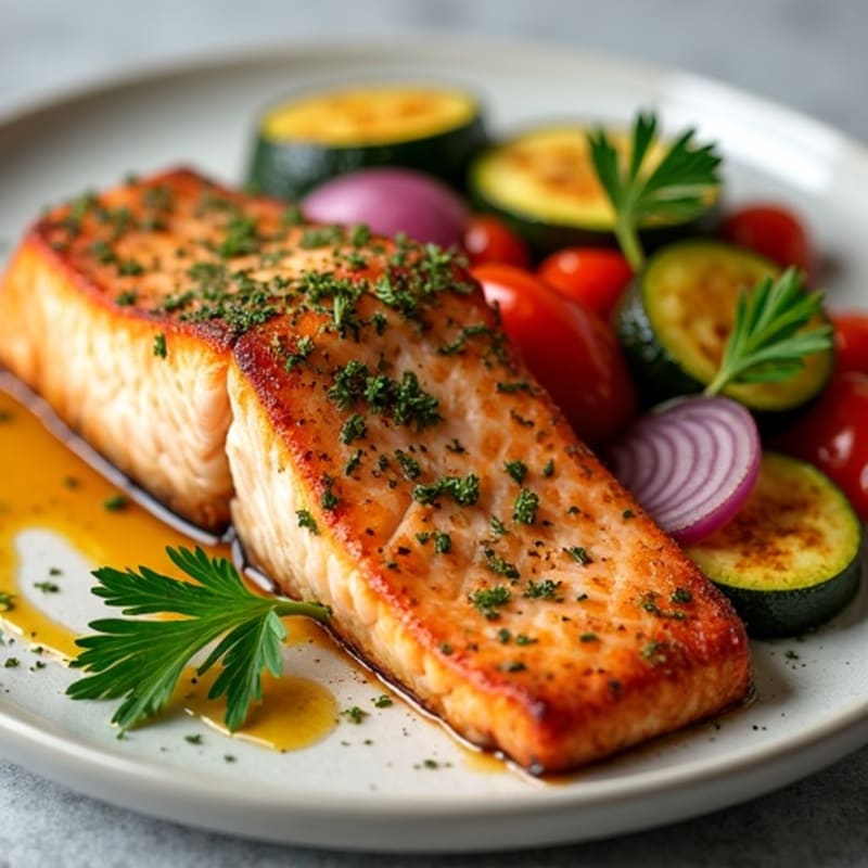 Herb-Crusted Baked Salmon with Roasted Vegetables