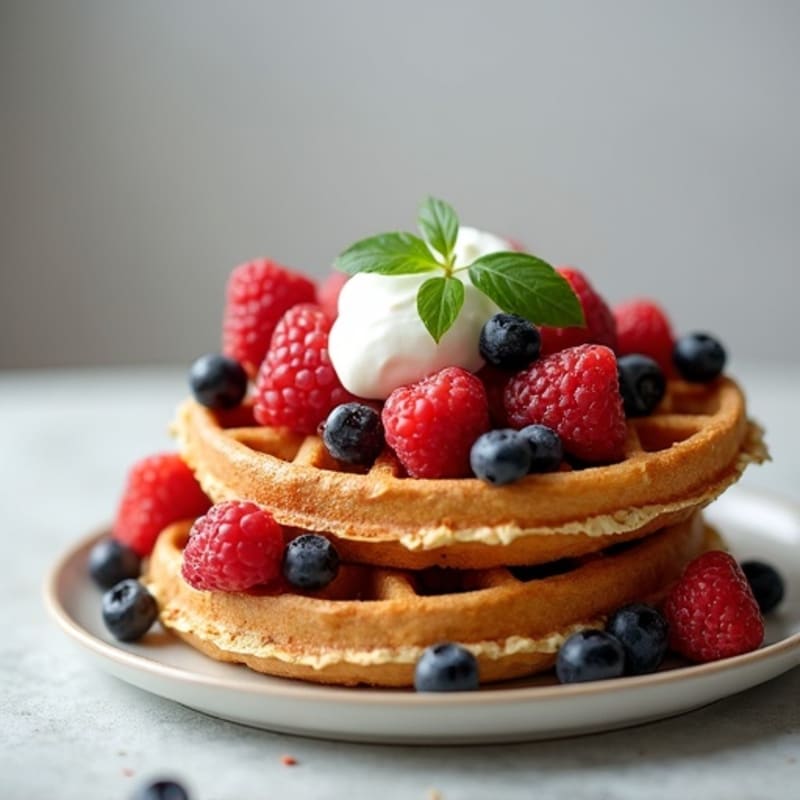 Crispy Protein Waffles with Creamy Greek Yogurt and Fresh Berry Filling