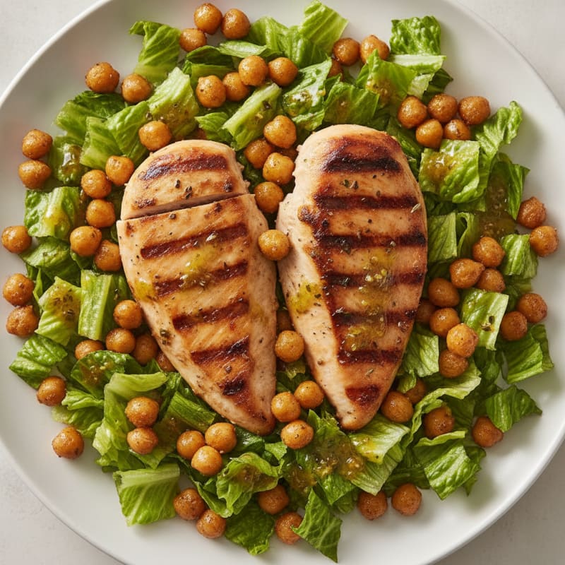 Grilled Chicken Breast with Crisp Romaine and Chickpeas