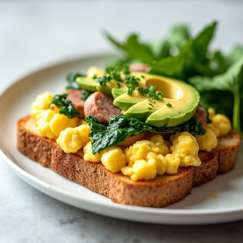Egg White Scramble with Turkey Sausage, Spinach & Avocado Toast