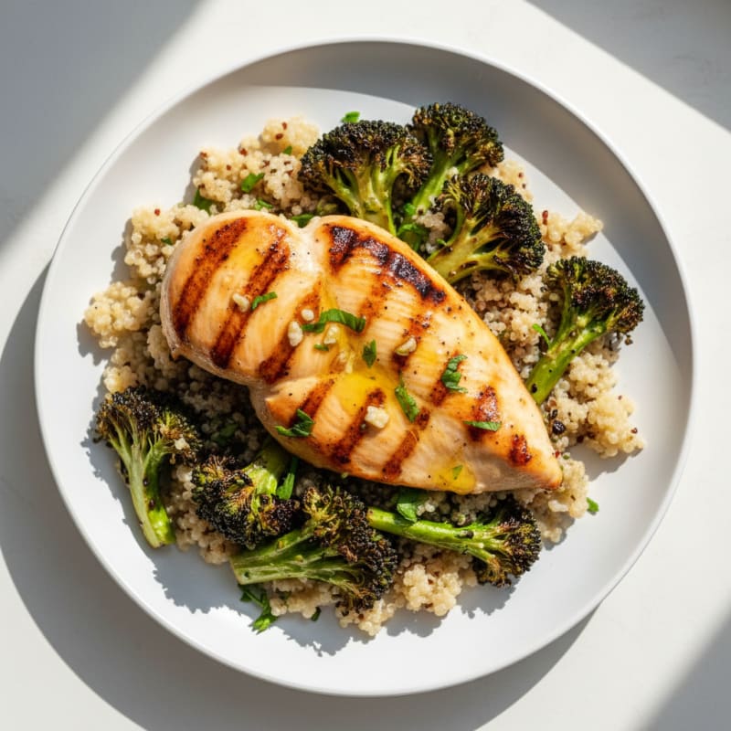 Grilled Chicken Breast with Quinoa and Roasted Broccoli