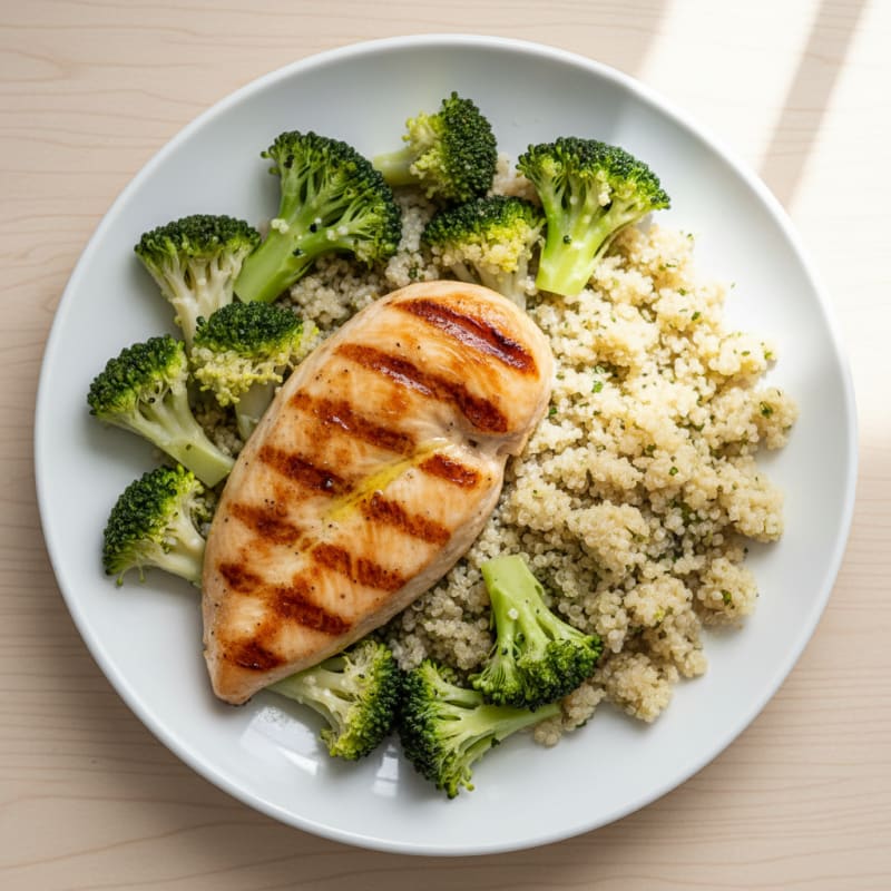 Grilled Chicken Breast with Quinoa and Steamed Broccoli