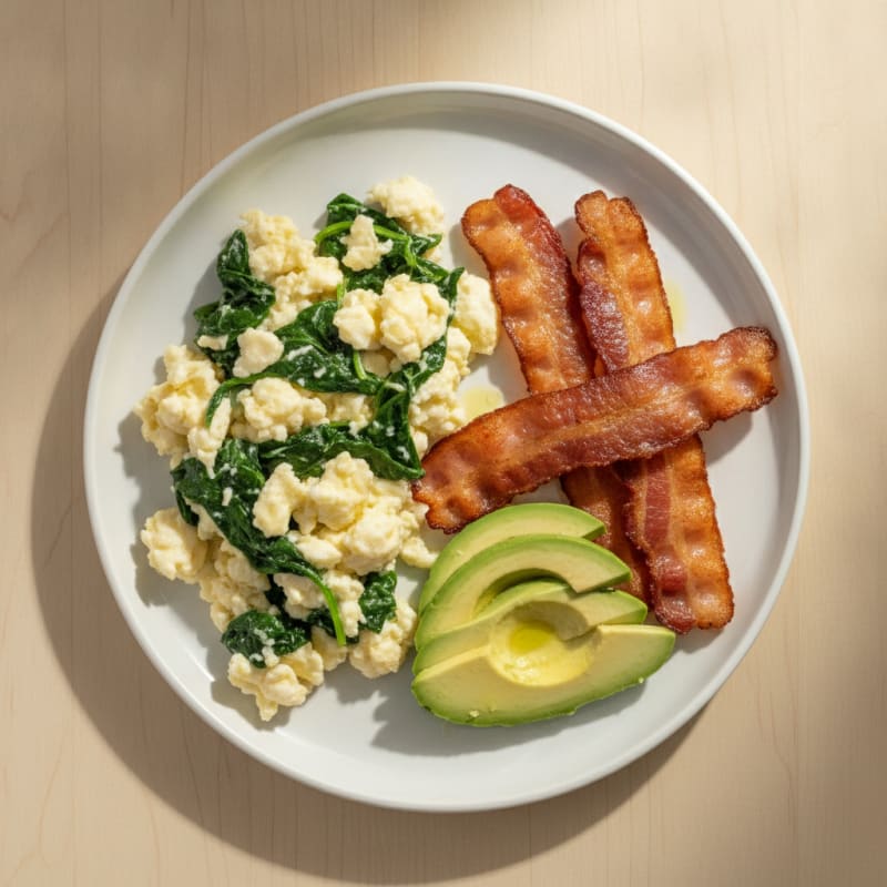 Egg White Spinach Scramble with Turkey Bacon