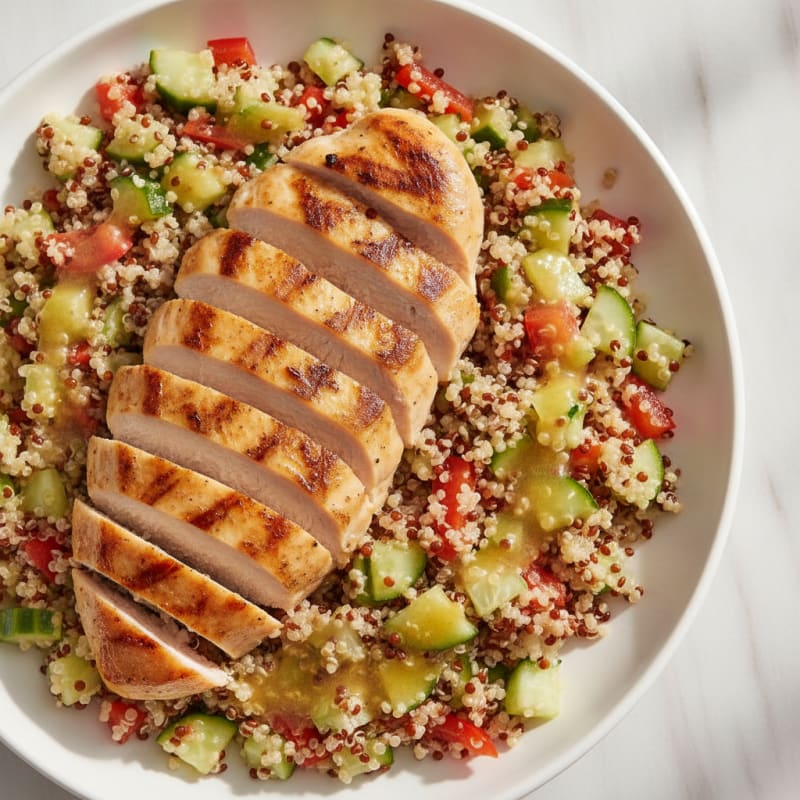 Grilled Chicken Breast with Crunchy Quinoa Salad and Lemon Vinaigrette