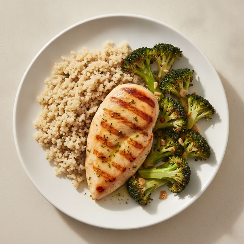 Grilled Chicken Breast with Quinoa and Roasted Broccoli