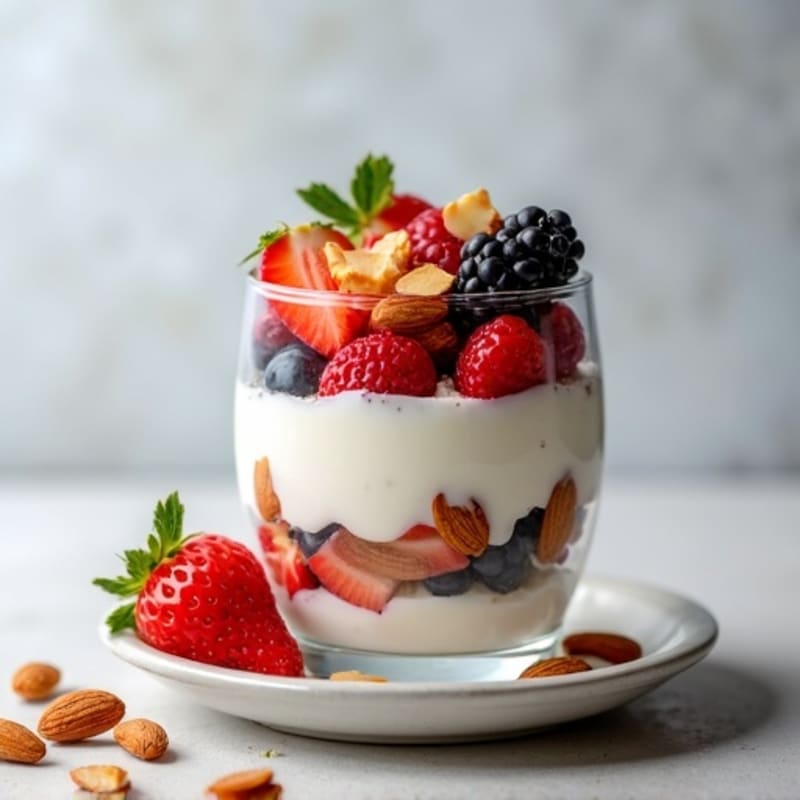 Greek Yogurt Protein Parfait with Mixed Berries and Almonds