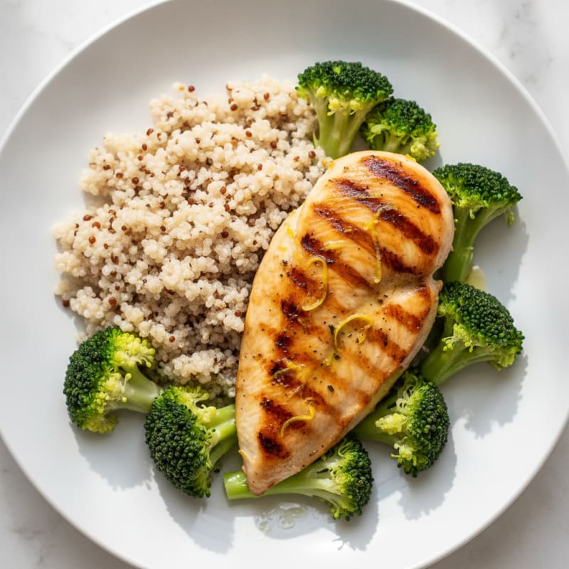 Grilled Chicken Breast with Quinoa and Steamed Broccoli
