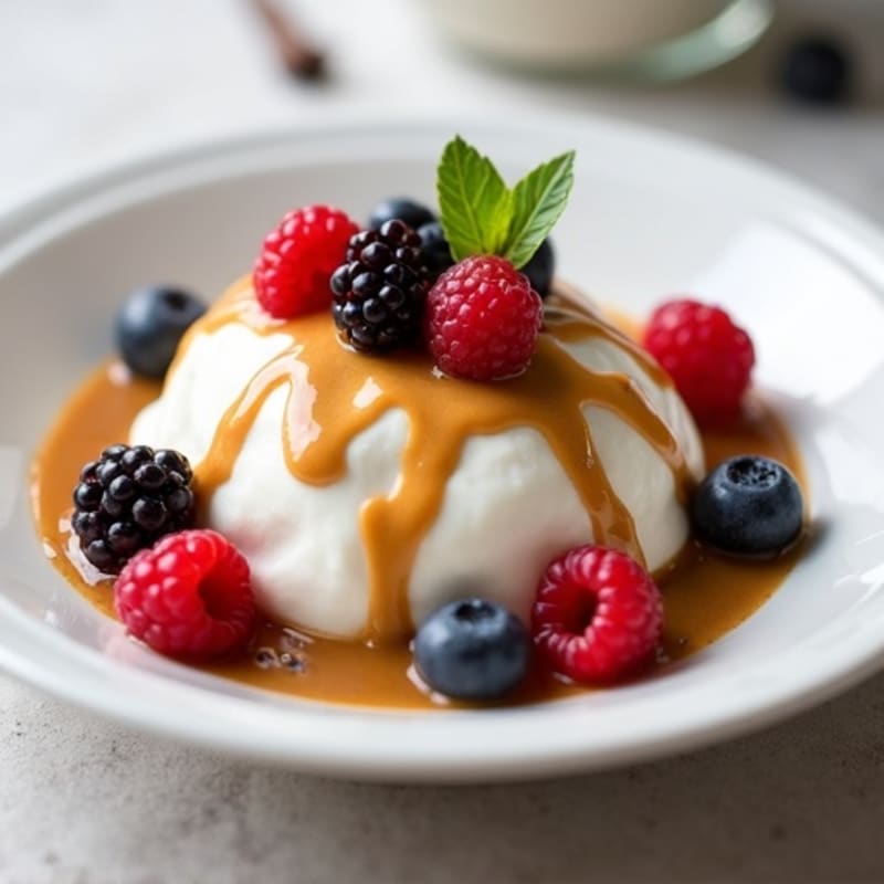 Creamy Vanilla Protein Greek Yogurt with Almond Butter and Mixed Berries